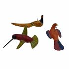 Folk Art Birds Set 3 Hand Painted Clay Pottery Vintage Ornament