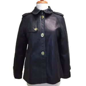 Coach Bonnie Leather Coat Jacket Short Trench, Women's 82800, Dark Navy $1198