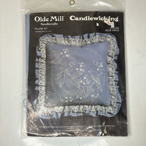 VTG Olde Mill Candlewicking Needlecrafts Pillow Kit #04-449 Blue Birds NIP New