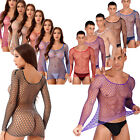 Women/Men Long Sleeve See-through Mesh T-shirt Hollow Out Fishnet Top Clubwear