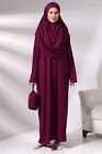 Muslim Women Prayer Dress, Prayer Abaya with Bag, One-Piece Long Dress Fuschia