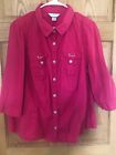 CJ Banks Hot Pink twill shirt Size 1X sleeves can be long or make shorter
