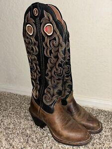 Tony Lama Tall Buckaroo Leather Western Cowboy Boots Brown RR2021L SZ 6.5 B