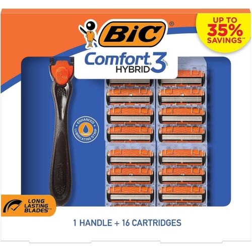 BIC Comfort 3 Hybrid Razor Handle with 16 Refill Blade Cartridges