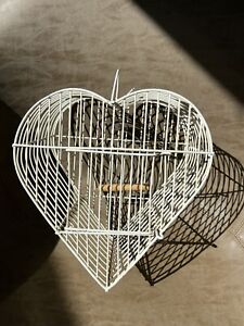 Vintage Heart Shaped Decorative Wire Bird Cage White Cream Color