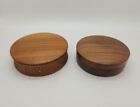 Lot (2pc) Vintage DAVID FRENCH Signed Carved Wood Round Box w/ Lid 1994