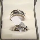 Round Diamond 14K White Gold Fnish His Her Bridal Band Engagement Trio Ring Set