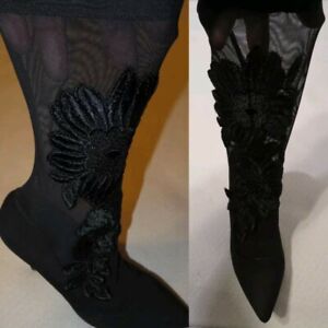 Sheer Ankle Boots Embroidery Flowers
