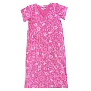 Fresh Produce Floral Midi Dress Women Size Medium Pink Short Sleeve V Neck