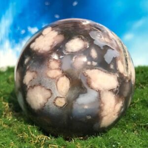 411G Natural Black agate Quartz Ball Crystal Sphere Mineral Specimen Healing