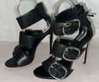 US 8❤️AMINAH ABDUL JILLIL MADE IN ITALY Black Leather High Heel SANDALS BOOTS