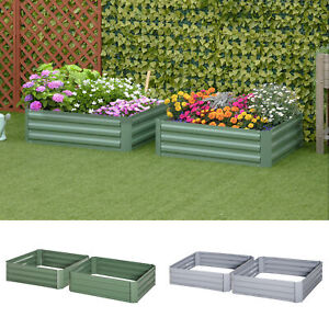 Set of 2 Raised Garden Bed Galvanized Steel Planter Boxes Easy Quick Setup