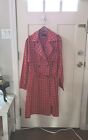 Linen & Cotton Red Plaid Long Trench Coat Double Breasted Small/Medium