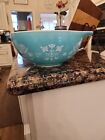 Pyrex Needlepoint Embroidery Cinderella Bowl #443 2.5 Qt Turquoise Vintage 1958