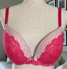 Victoria's Secret Dream Angels Push Up Bra Size 38D Padded Pink Crystals Lace