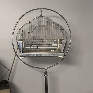 Vintage Hendryx Bird Cage with Stand circa 1950 Chrome Glass Mcm Deco Modern