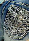 Women’s  Bootcut Fleur De Lis Bling Metallic Pockets  Stretch Jeans Size 8, 10