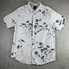RVCA Button Seersucker Shirt Mens XL Blue Striped Floral Woven Short Sleeve