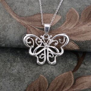 Womens 925 Sterling Silver Butterfly Pendant Necklace 18” Link Chain N115