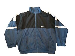 Reebok Vintage Windbreaker Jacket Full Zip Blue Black Color Block Mens X Large
