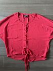 Forever 21 Red S Crop Top Short Sleeve Button Down Blouse Shirt Top XS M RARE