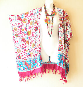 CB366 Floral Batik Cardigan Duster Open Front Hippy Jacket Cover up - up to 5X