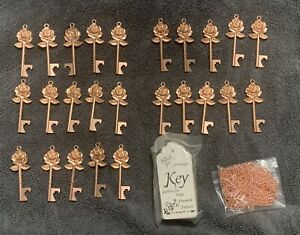 25 Rose Gold Key Bottle Opener Wedding Party Favors - With Chain And Tag
