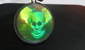 VINTAGE RETRO 3D HOLOGRAM PENDANT  NECKLACE RARE SKULL WITH WINGS