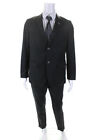 Zegna Mens Black Wool Pinstriped Two Button Blazer Pants Suit Set Size 48R