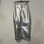 Soho Apparel Young Contemporary Metallic Pencil Faux Leather S Front Slit NWT