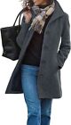 Women's Casual Thicken Wool Blend Stand Collar Single Breasted Pea Coat -CHARTOU