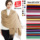 Women 2Ply 78X28 Solid Silky Pashmina Shawl Wrap Stole Wool Feel Blend Scarf