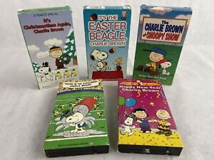 Lot of 5 Peanuts Charlie Brown VHS Tapes SHELL PROMO NFL Super Bowl VHS!