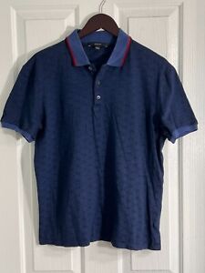 GUCCI Polo GG Monogram Pattern Short Sleeve Shirt Collar Blue Extra Large XXXL