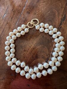LESS BARNARD  Vintage Double  Strand Glass Pearl Necklace