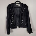 Vintage Women Velvet Embroidered Cardigan Size XL Black Witchy Mirrored Goth