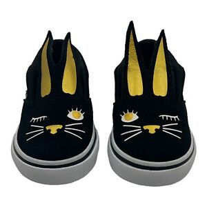 Vans Slip On V Bunny Black/Gold Toddler Kids Low Top Sneakers Size 4  NWOB