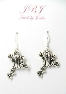 Frog Earrings Tree Frog Charms 925 sterling silver hooks pewter charms Amphibian