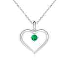 Solitaire Round Emerald Open Heart Pendant in Silver (Grade- AAA, Size- 3MM)