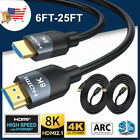 3FT 6FT 10FT 15FT 25FT 8K 4K HDMI CABLE UHD High Speed Ethernet 2.0 2.1 Cord DT