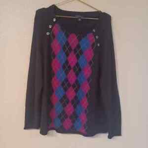 Vintage Tommy Hilfiger Knitted Argyle Crewneck Sweater Side Button Up Size 2XL