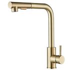 Brushed Gold Kitchen Faucet Swivel Sink Mixer Pull Down Sprayer Single Handle