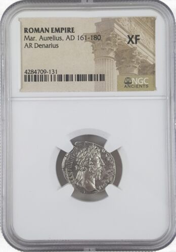 NGC XF - EXTREMELY FINE Marcus Aurelius Roman Silver Denarius AD 161-180