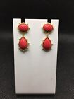 $195 Freida Rothman Cabochon Coral Sterling silver/14k Gold Plated Drop Earrings