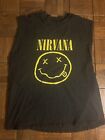 Vintage Nirvana 1992 Smiley Face Kurt Cobain Gildan Men's Size XL Sleeves Cut