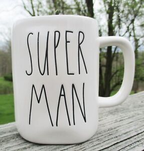 Rae Dunn Artisan Collection by Magenta SUPER MAN White Mug 4.75
