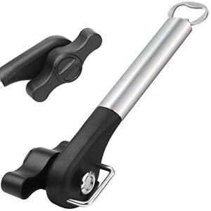 Safety Can Opener & Bottle Opener (Black & Silver), Manual Easy Grip Single-Hand