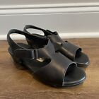 SAS Suntimer Sandals Size 6.5 W Wide Black Leather Strap Tripad Comfort Wedge