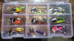 19 New different Custom made spinner baits, plus case.
