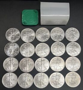 Roll of 20 2000-2008 UNC American Silver Eagle Dollars $1 Coins ASE Bullion 1 oz